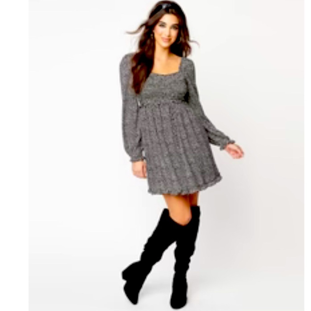 Black & White Leaf Print Babydoll Dress - Small unique vintage